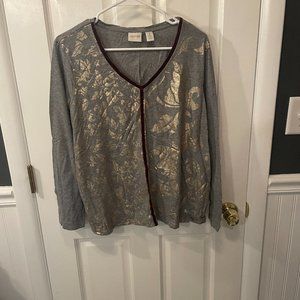 CHICO’s Zenergy -- XL (3) -- gray long-sleeved tee with fancy trim